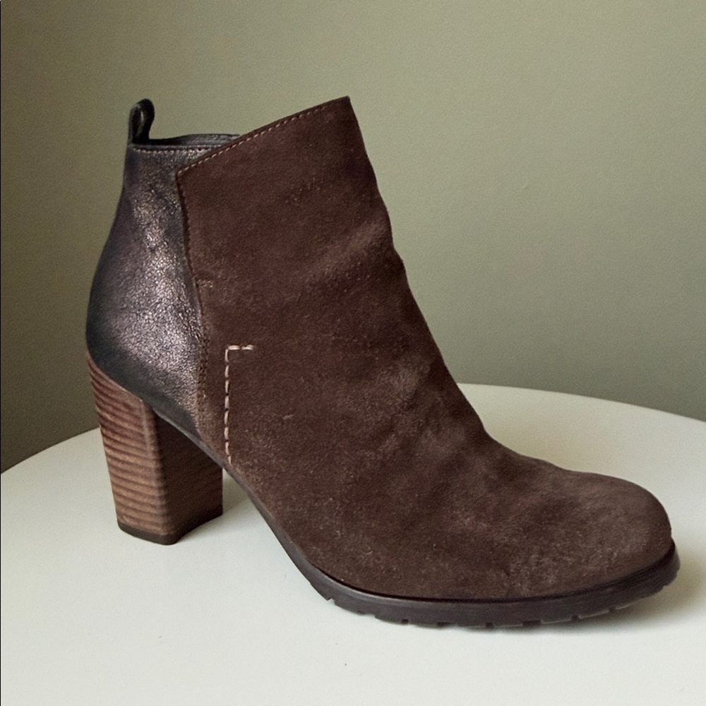 Paul Green Rockin ankle boots brown distressed metallic leather & suede Size Zip